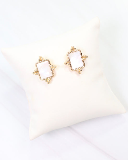 Hillsbon Mother of Pearl Square Stud Earring Gold