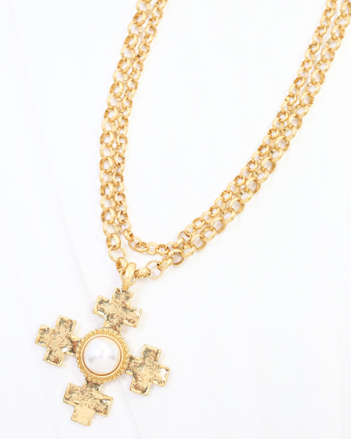 Highgrove Double Chain Cross Pendant Necklace Pearl