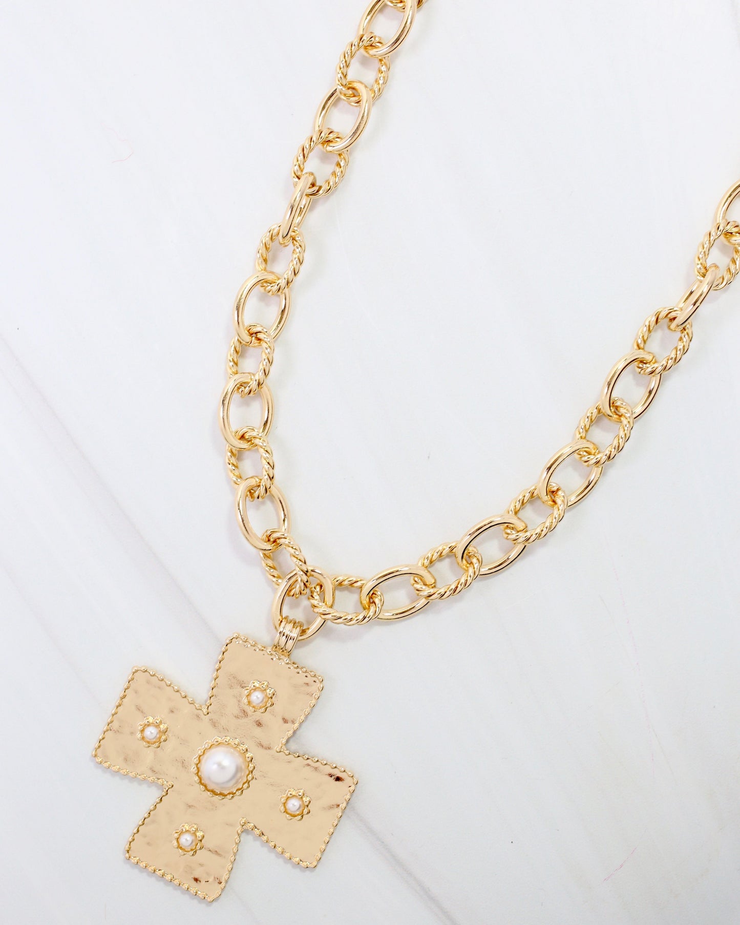 Cayce Small Cross Charm Necklace Gold