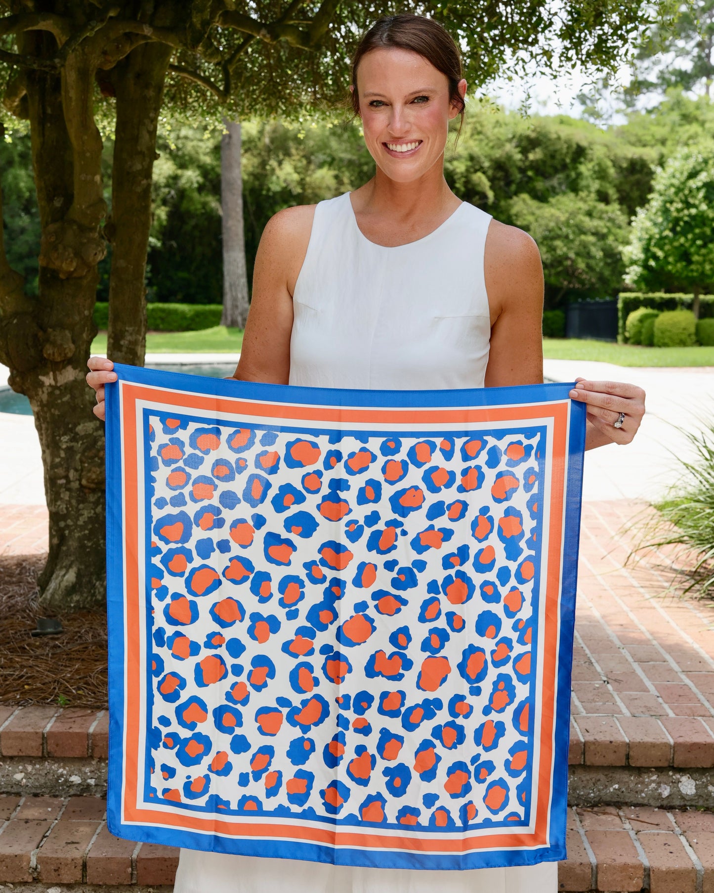 Meredith Spotted Scarf Medium Blue Orange