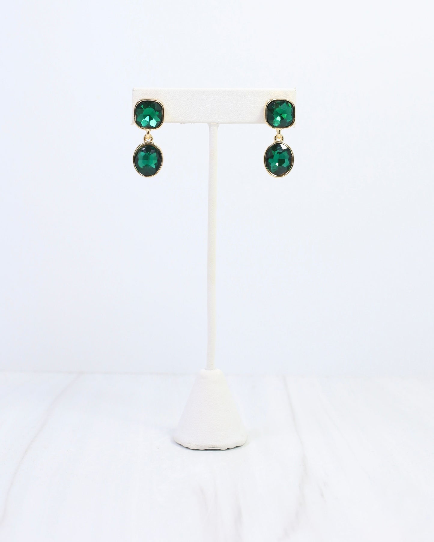 Elena Hammered Crystal Drop Earring Emerald