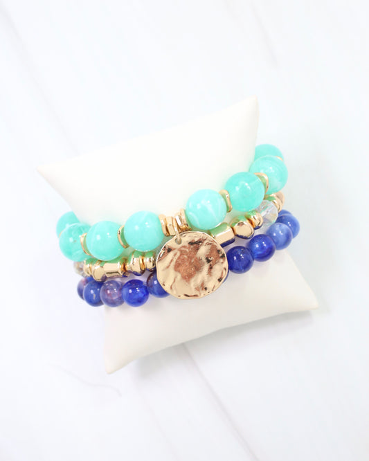 Biloxi Beaded Bracelet Set Aqua