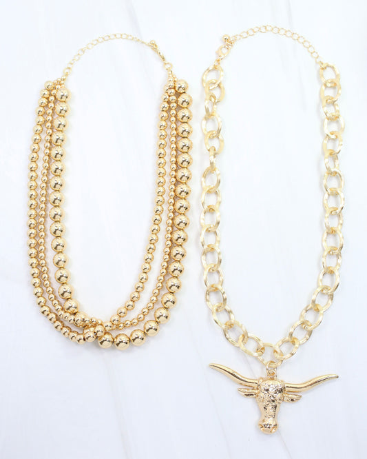Bree Beaded Layered Necklace Bull Gold