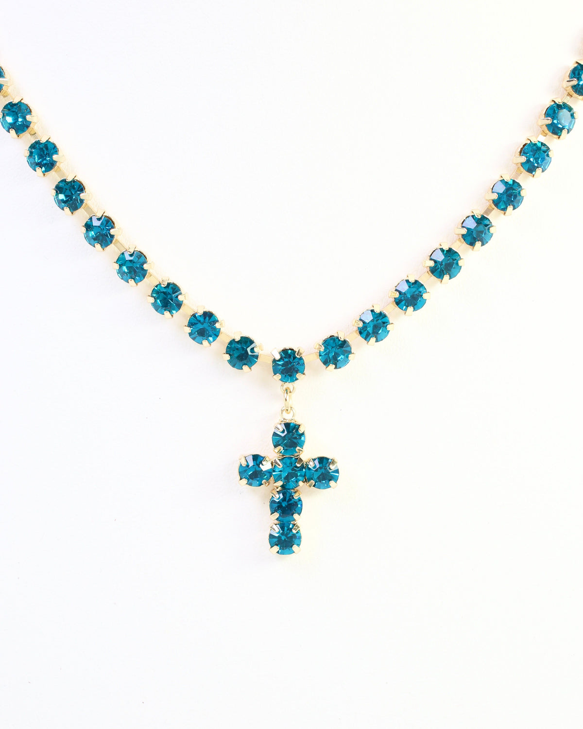 Santa Rosa Rhinestone Cross Necklace Turquoise