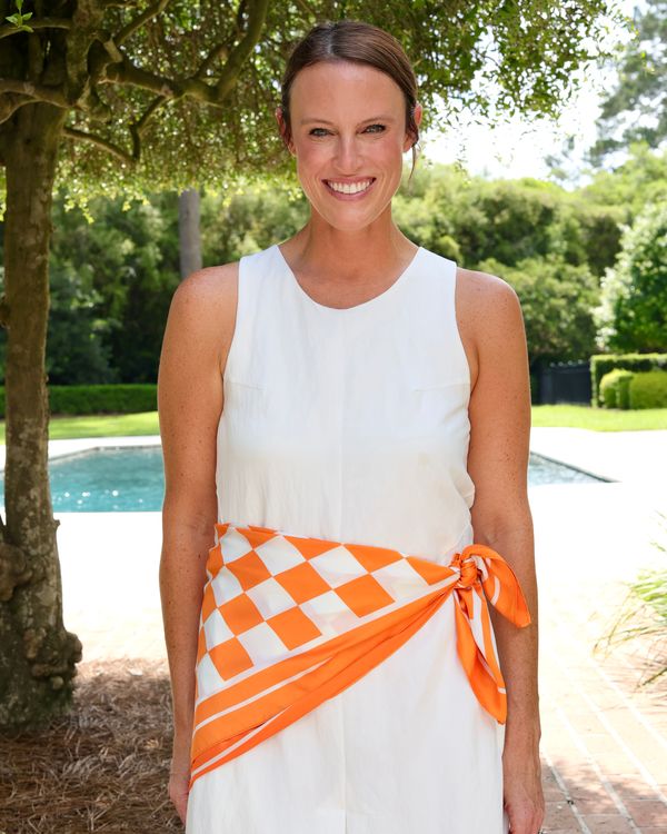 Calloway Checked Scarf Large Orange White