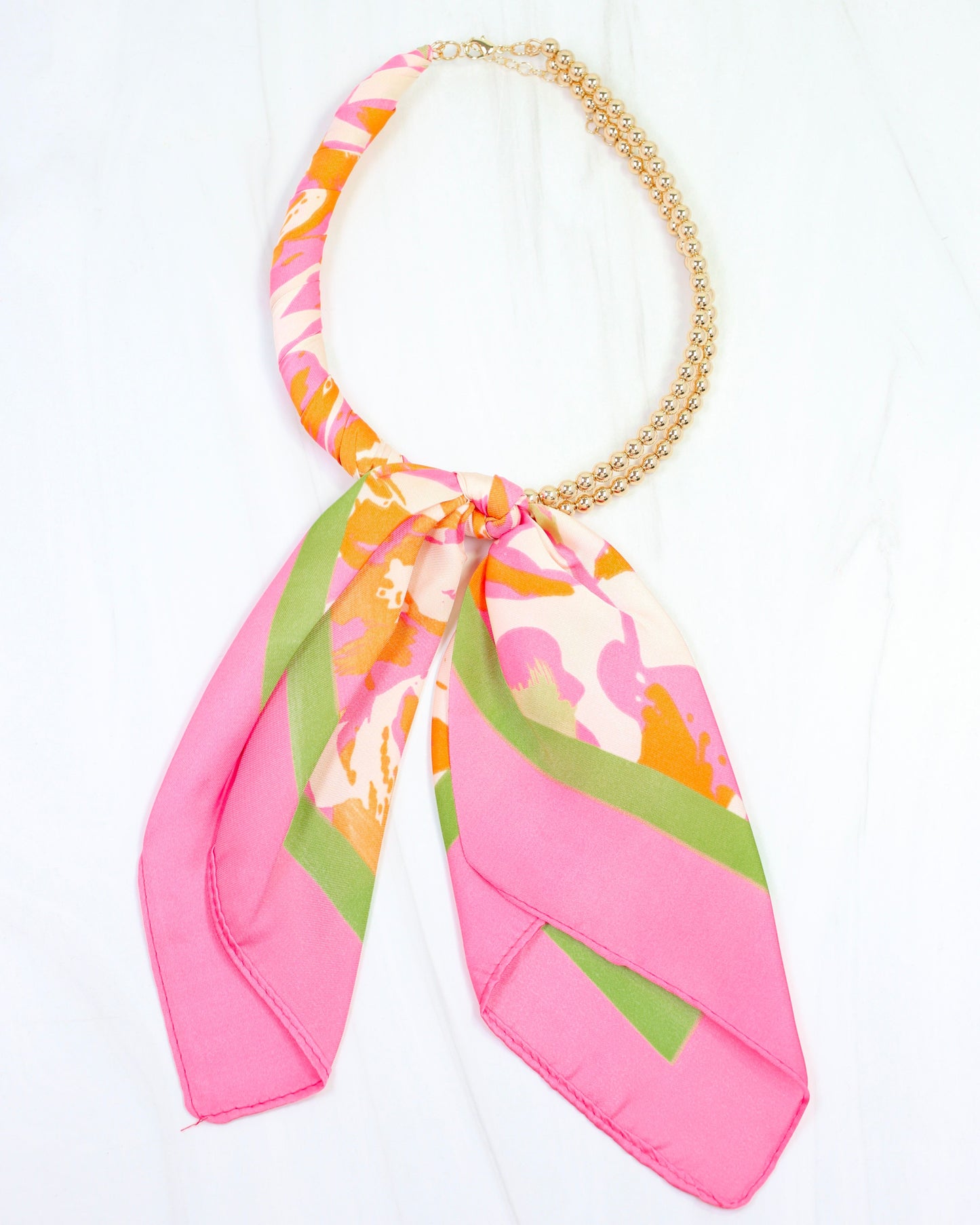 Laya Beaded Scarf Collar Necklace Pink Multi