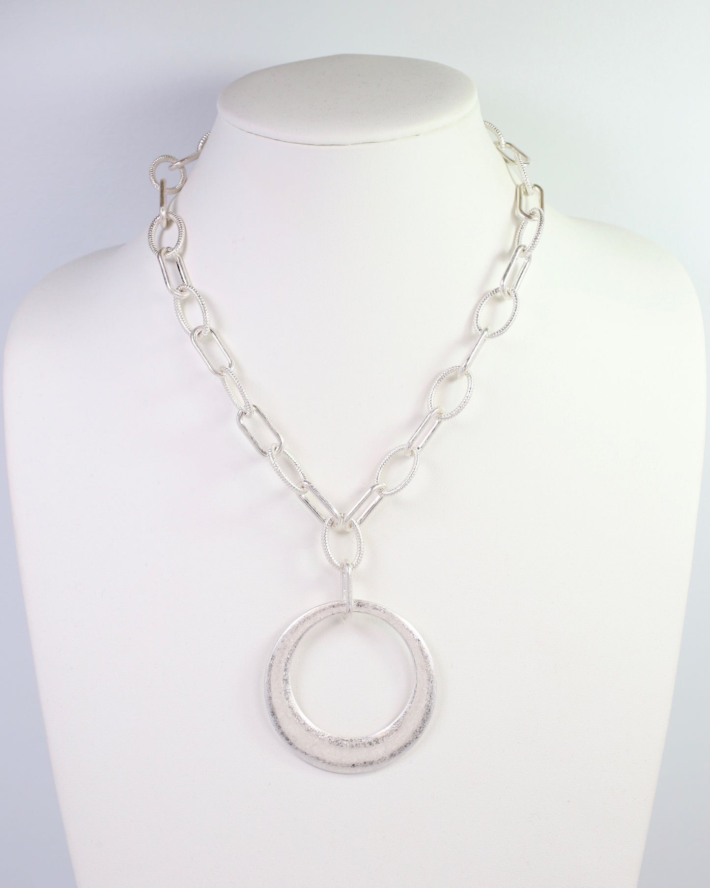 Hyattsville Chain Necklace with Circle Pendant Worn Silver
