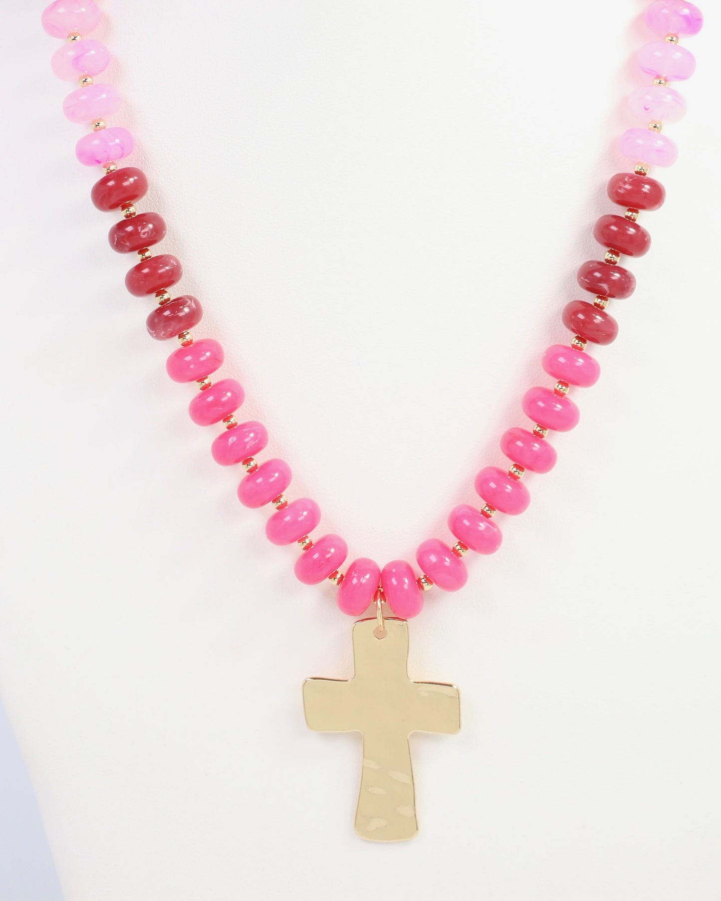 Berkeley Stone Beaded Cross Necklace Pink