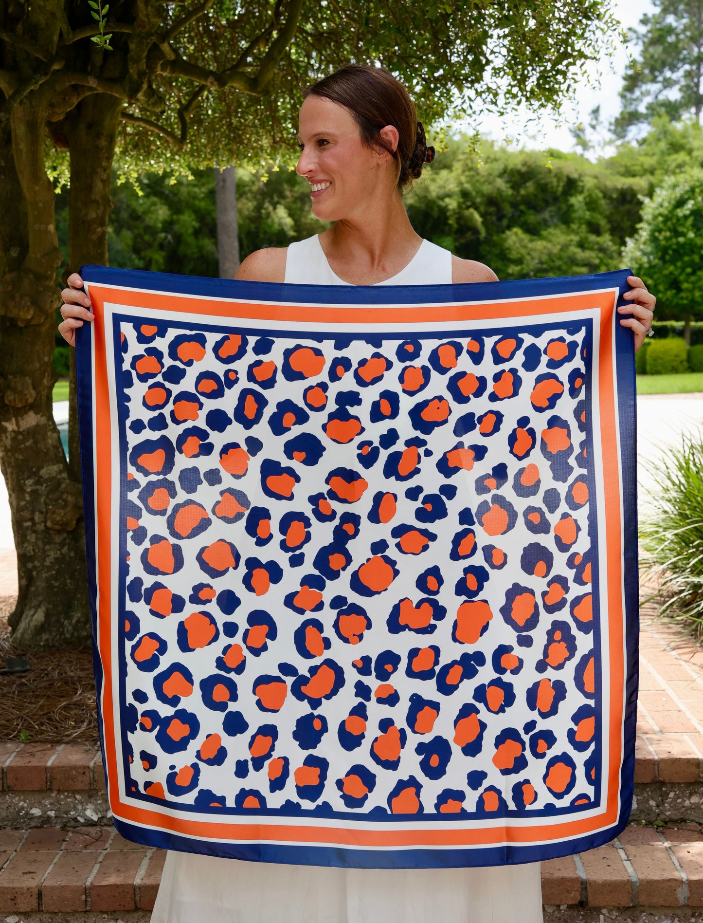 Meredith Spotted Scarf Large Navy Orange
