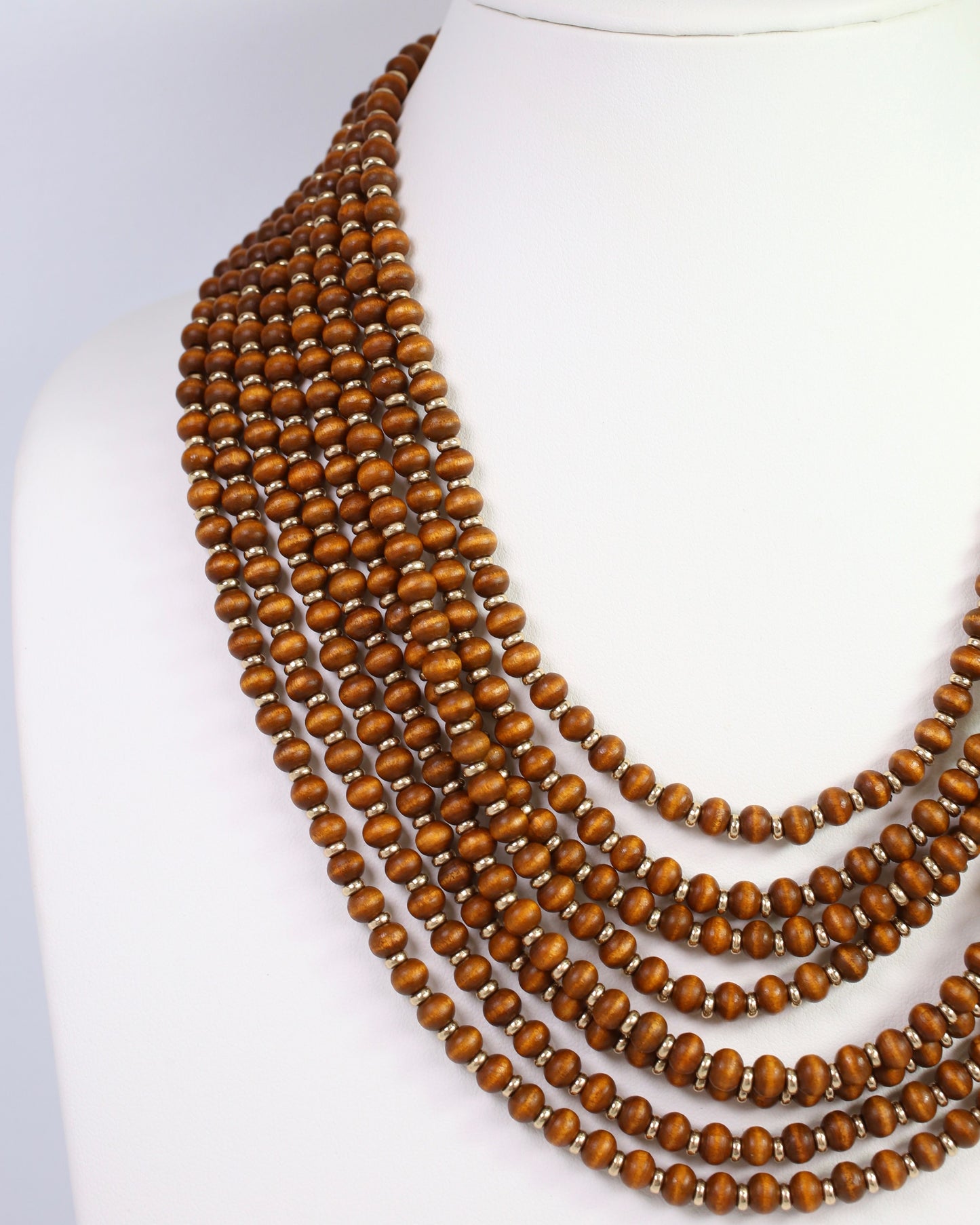 Eleodora Wooden Bead Layered Necklace Brown