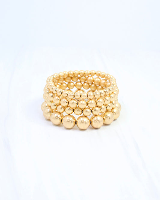 Brookie Beaded Stretch Bracelet Set Worn Gold