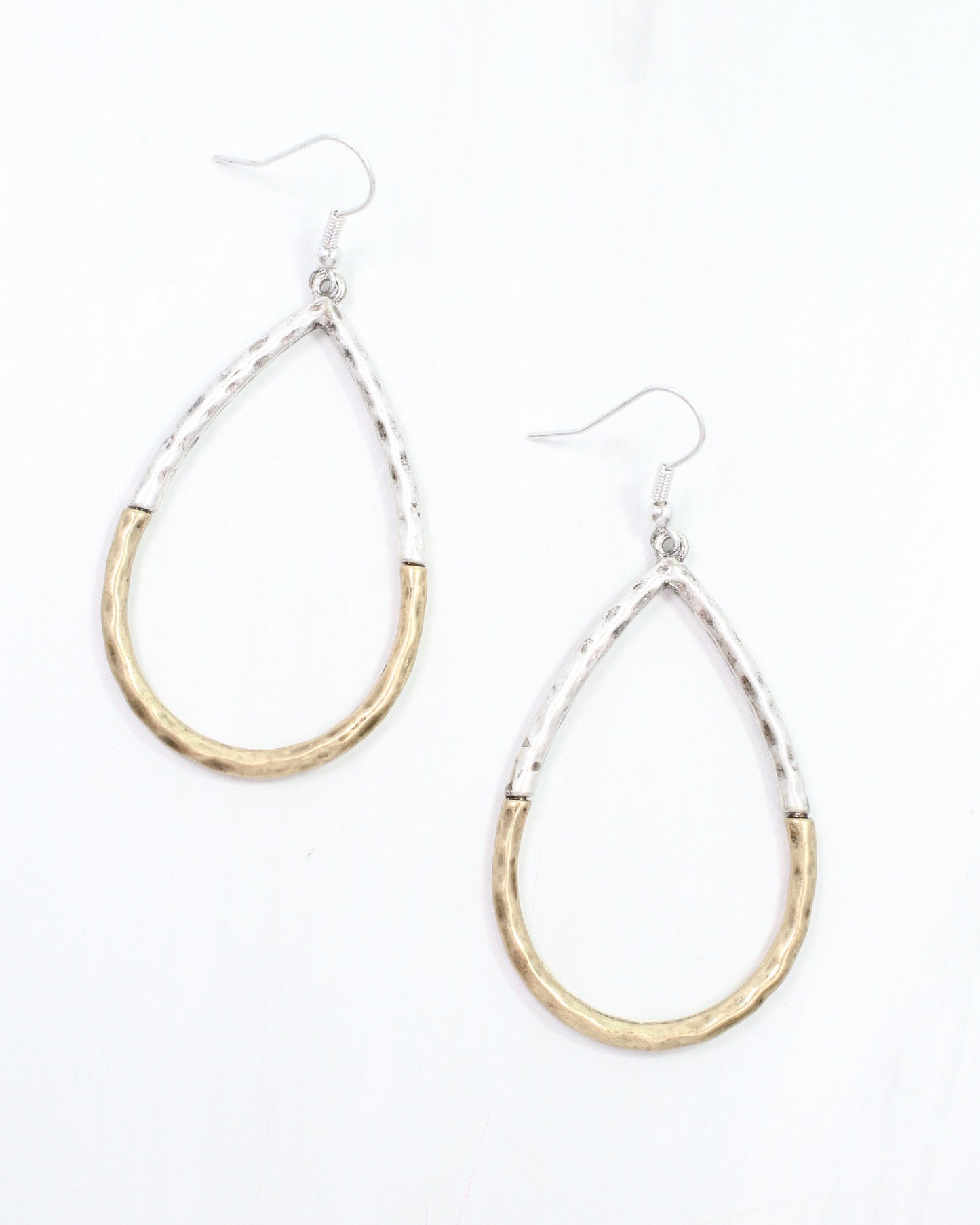 Sun Prairie Hammered Teardrop Earring Gold Silver