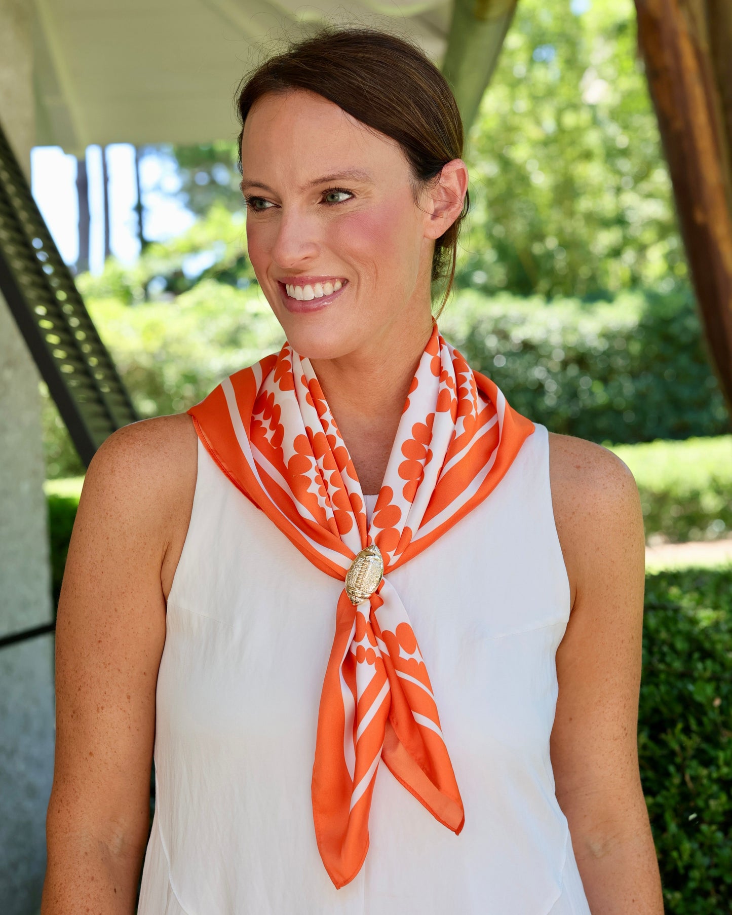 Lucy Floral Scarf Medium Orange White