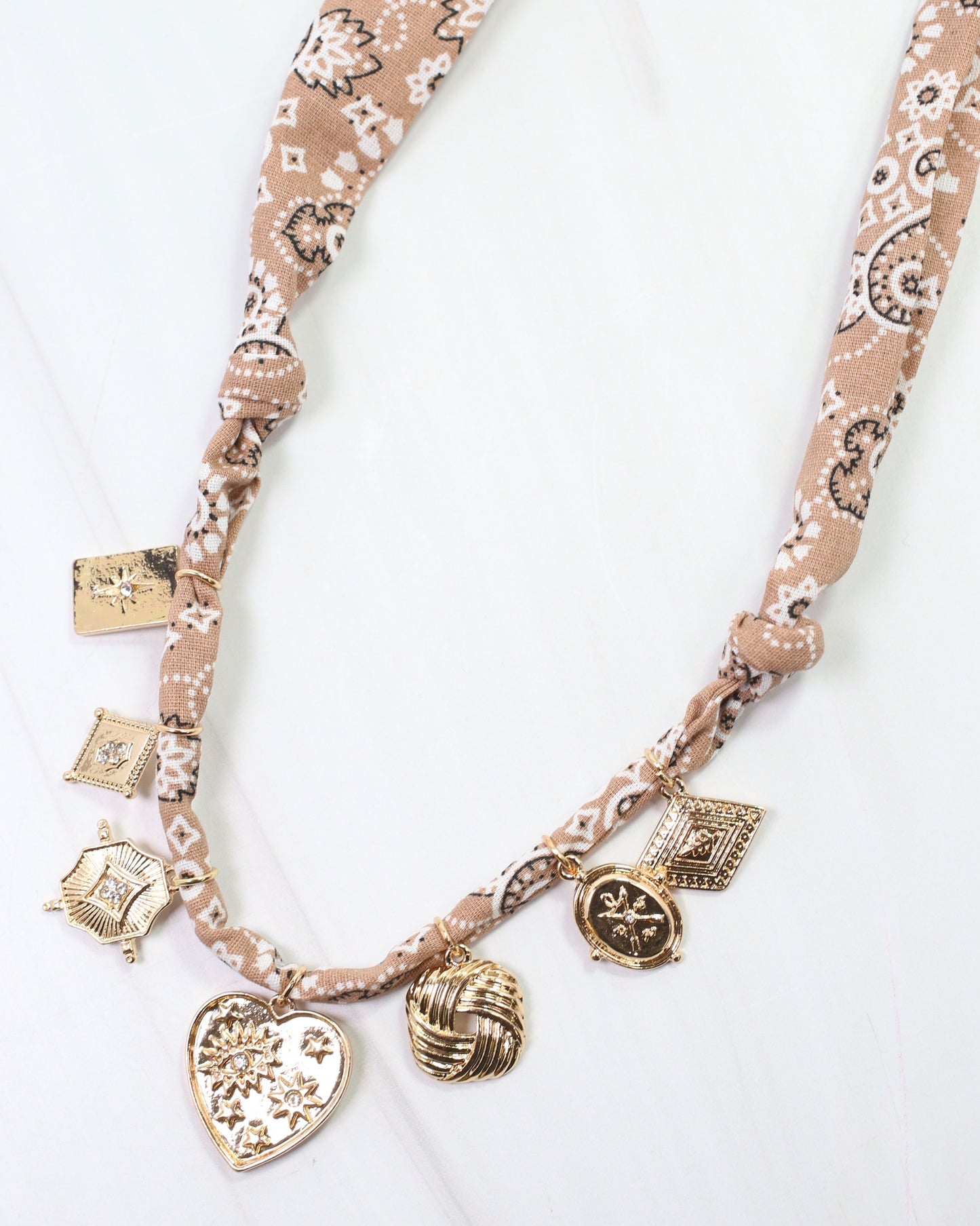 Jess Multi Charm Scarf Necklace Khaki