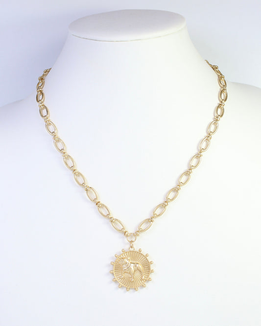 Carmen Coin Necklace Standing Dog Worn Gold