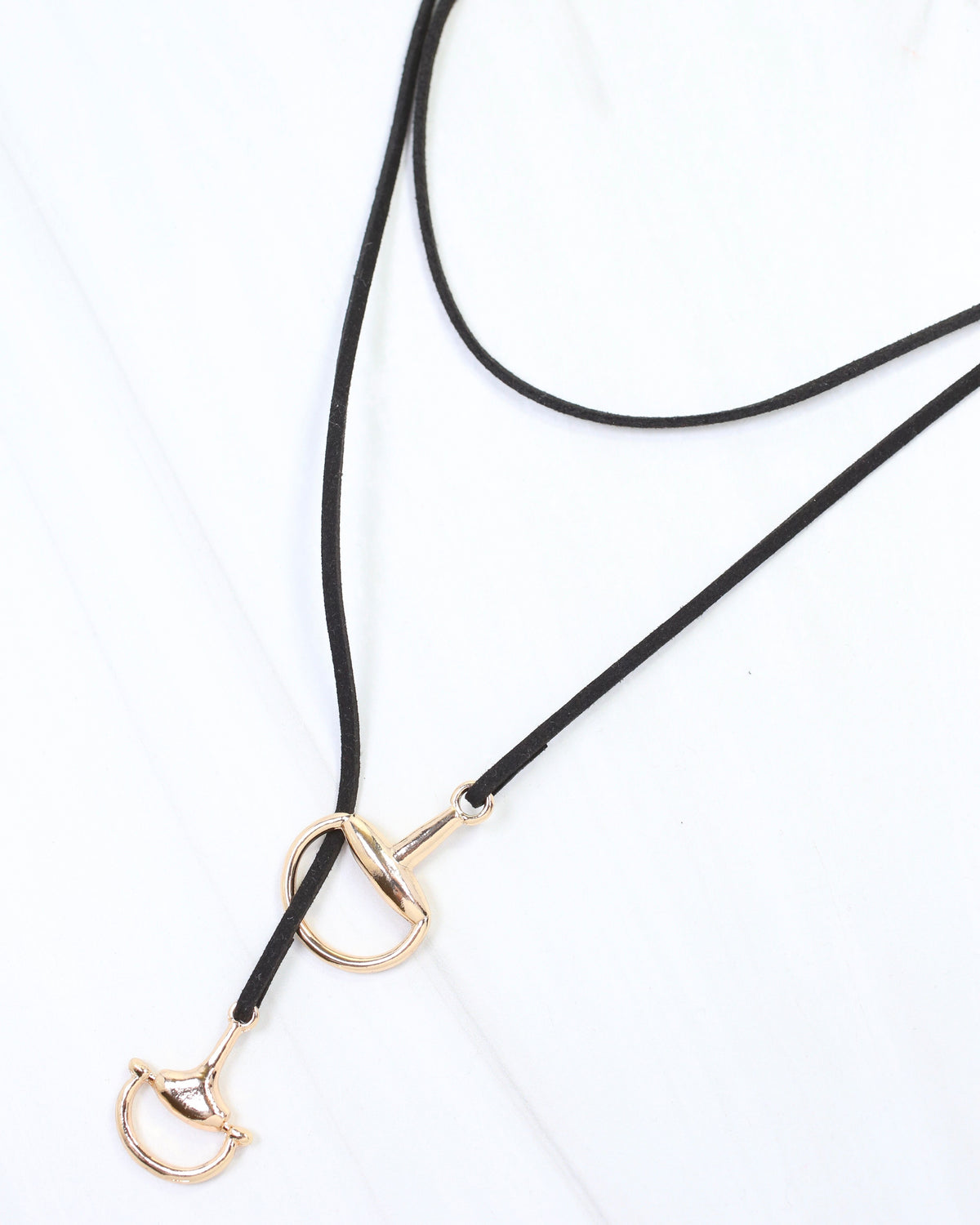 Matilda Long Horsebit Wrap Necklace Black