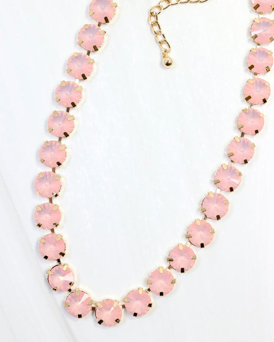 Harper Medium Rhinestone Necklace Pink Opal