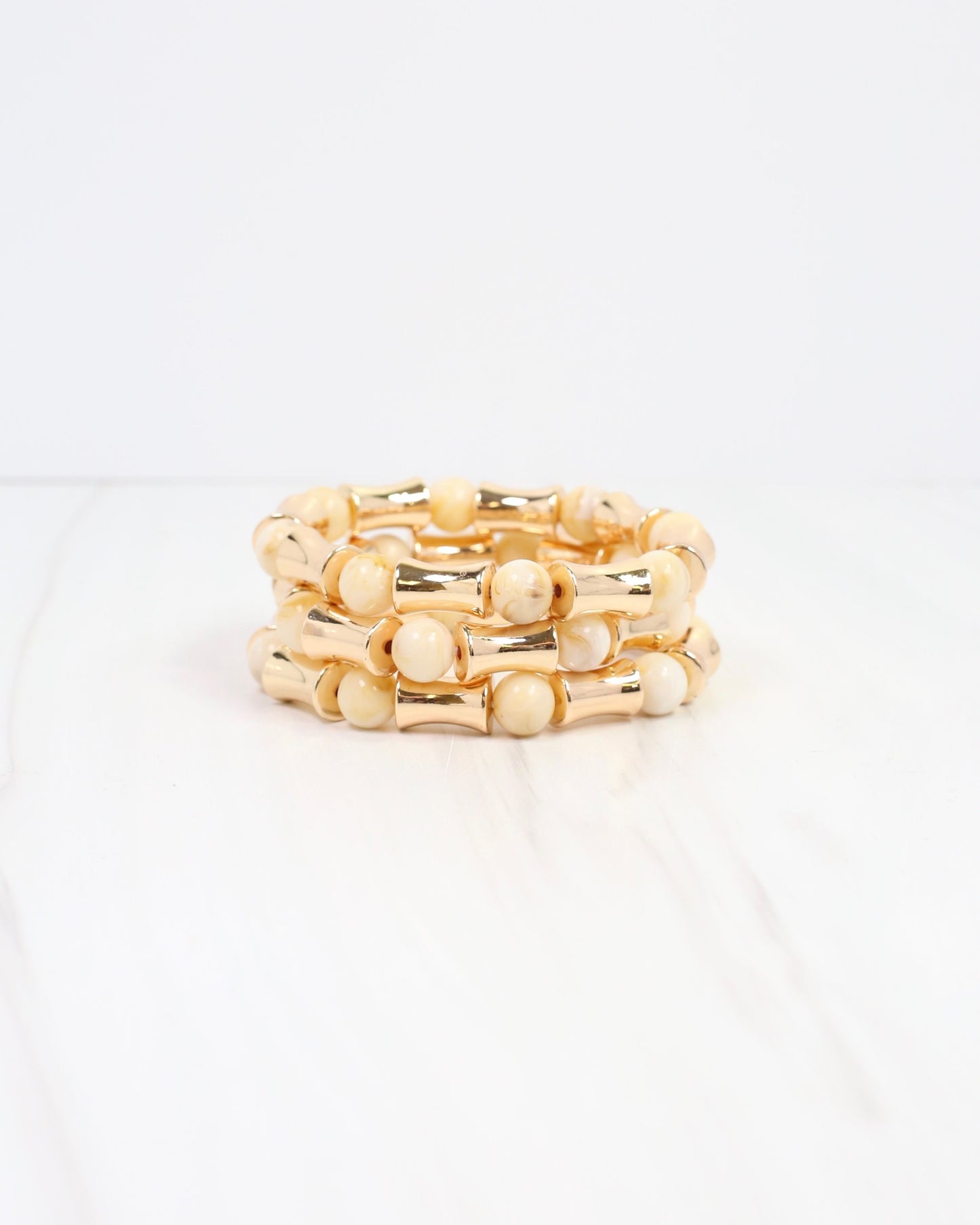 Vasto Bamboo Beaded Bracelet Set Natural