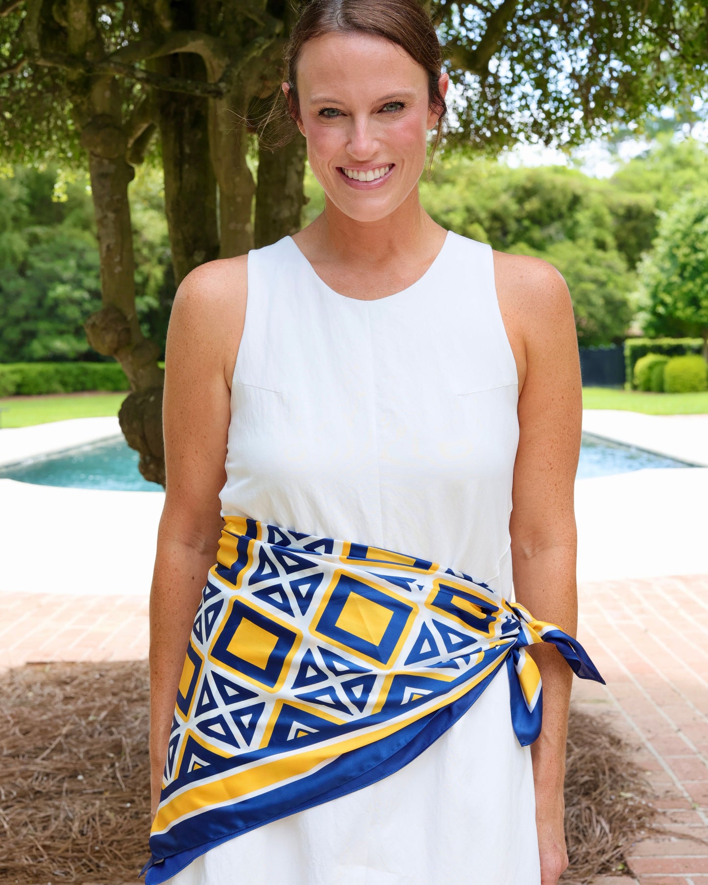 Barrett Tile Scarf Large Navy Gold