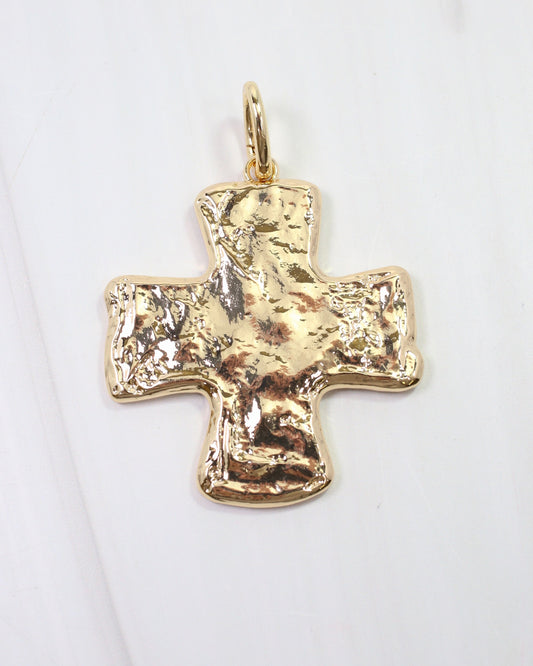 Hilda Hammered Small Cross Charm Gold
