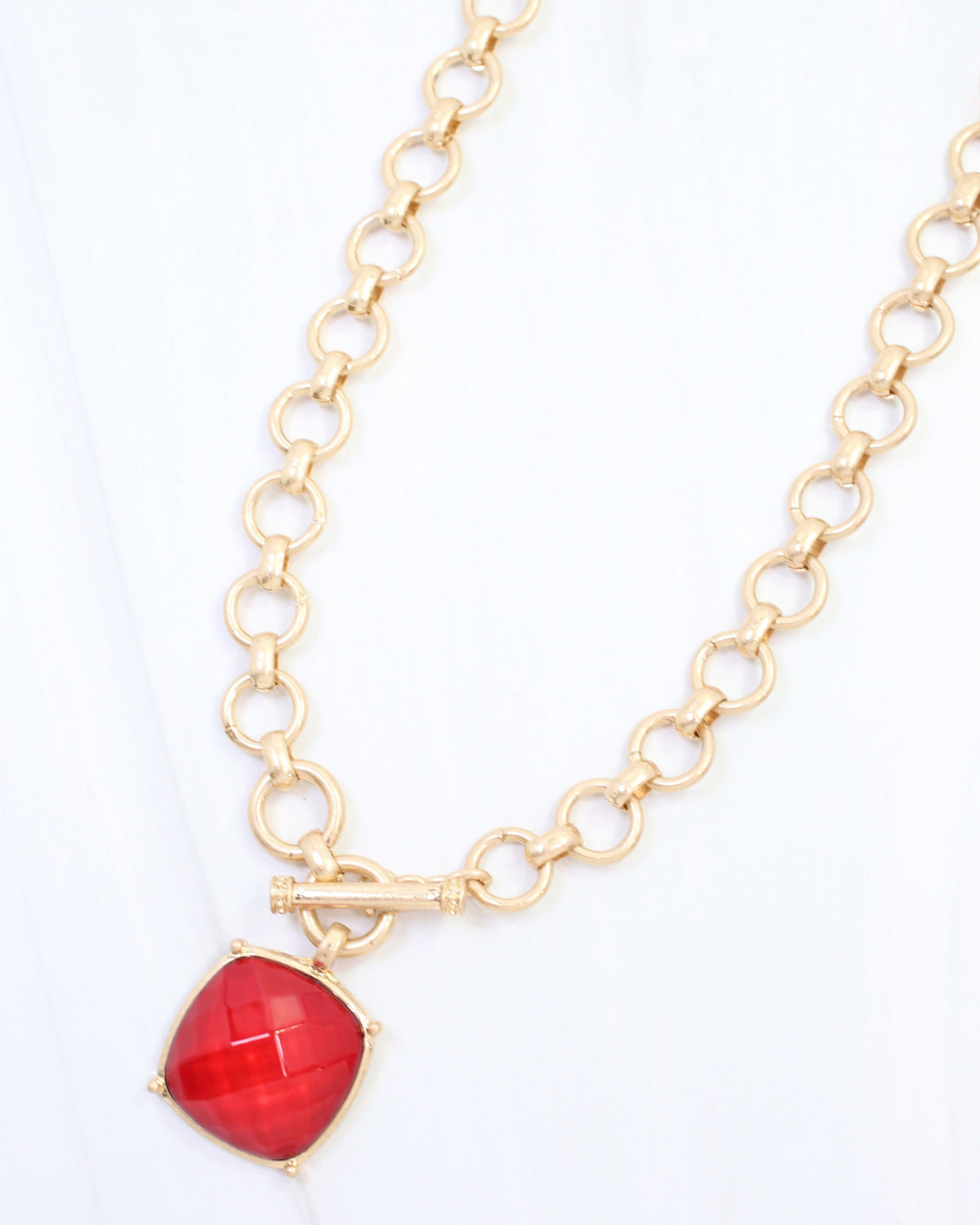 Duchess Faceted Stone Pendant Necklace Red
