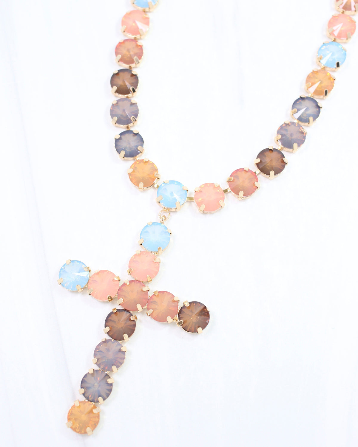Harper Rhinestone Cross Necklace Earth Multi