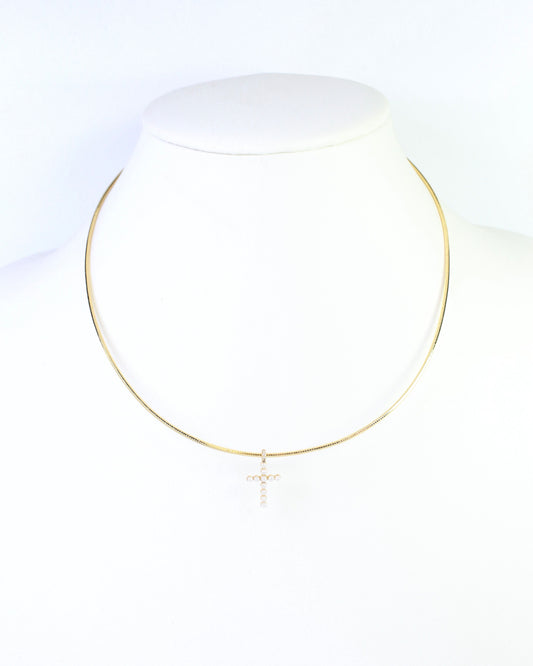 Marianne Pearl Cross Necklace WR Gold