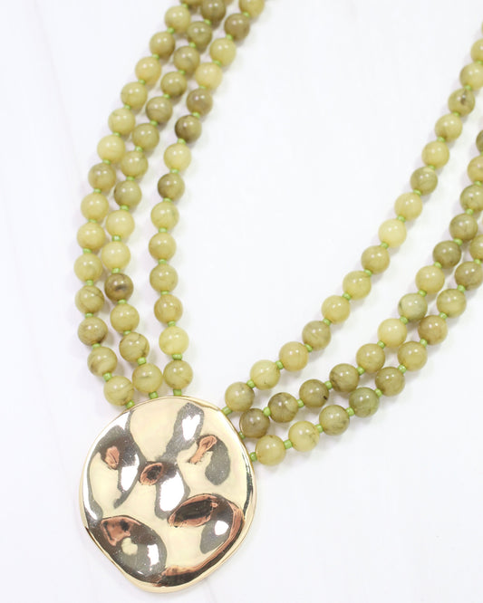 Kori Beaded Layered Necklace with Pendant Olive