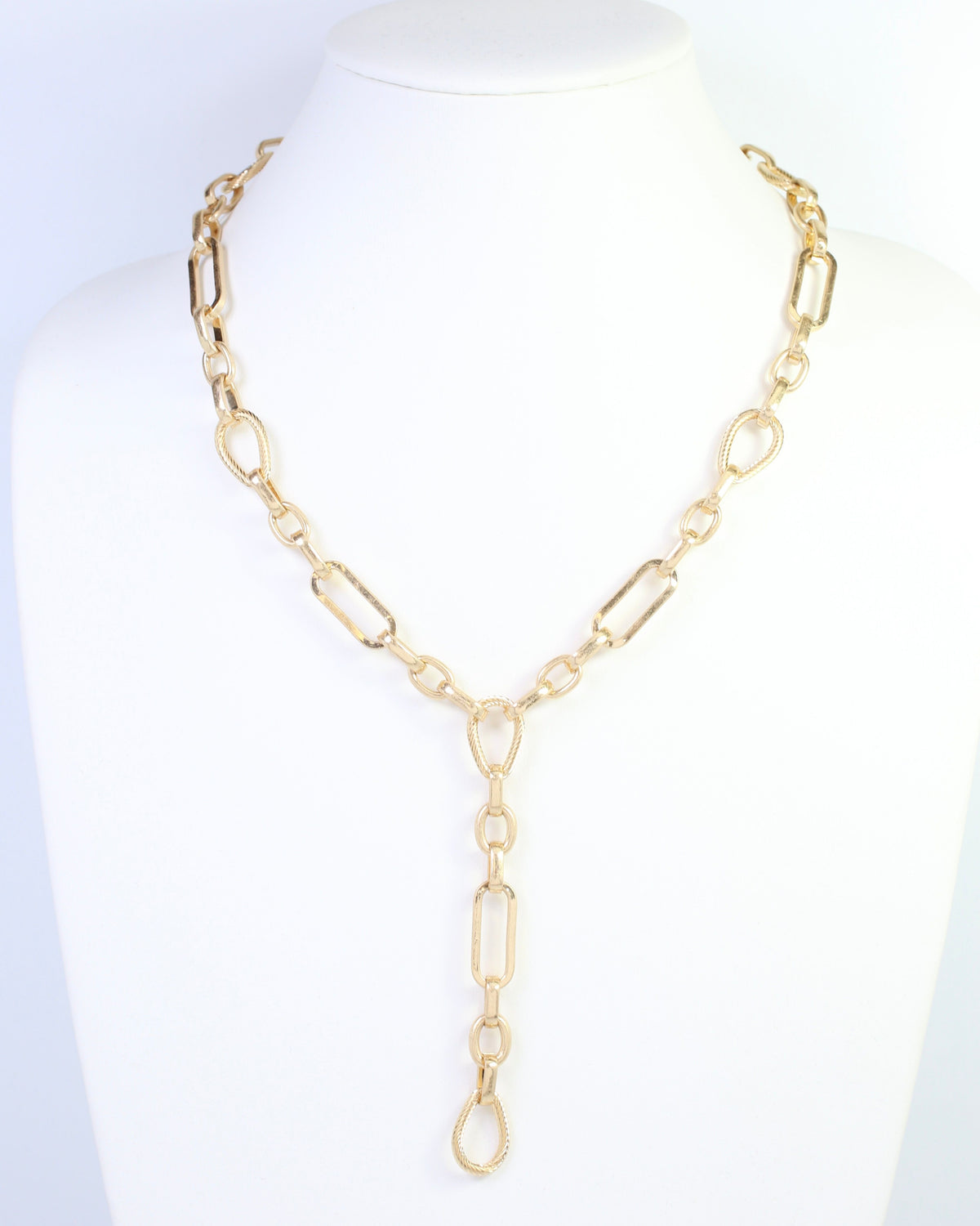 Linda Link Y Necklace Worn Gold