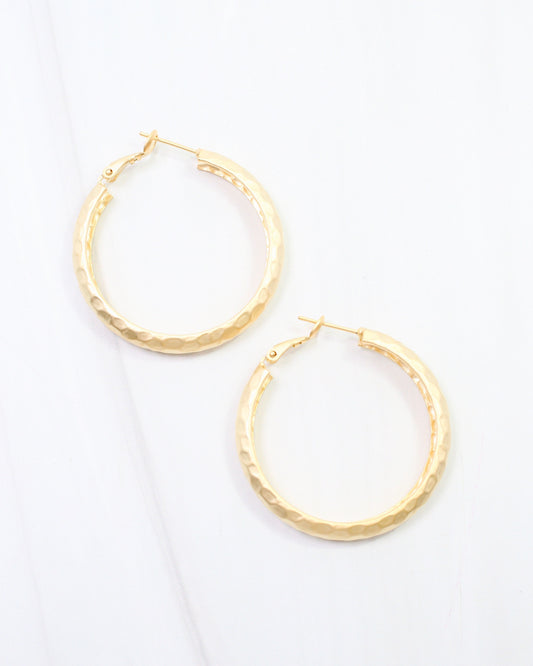 Fort Lee Hammered Hoop Earring WR Matte Gold