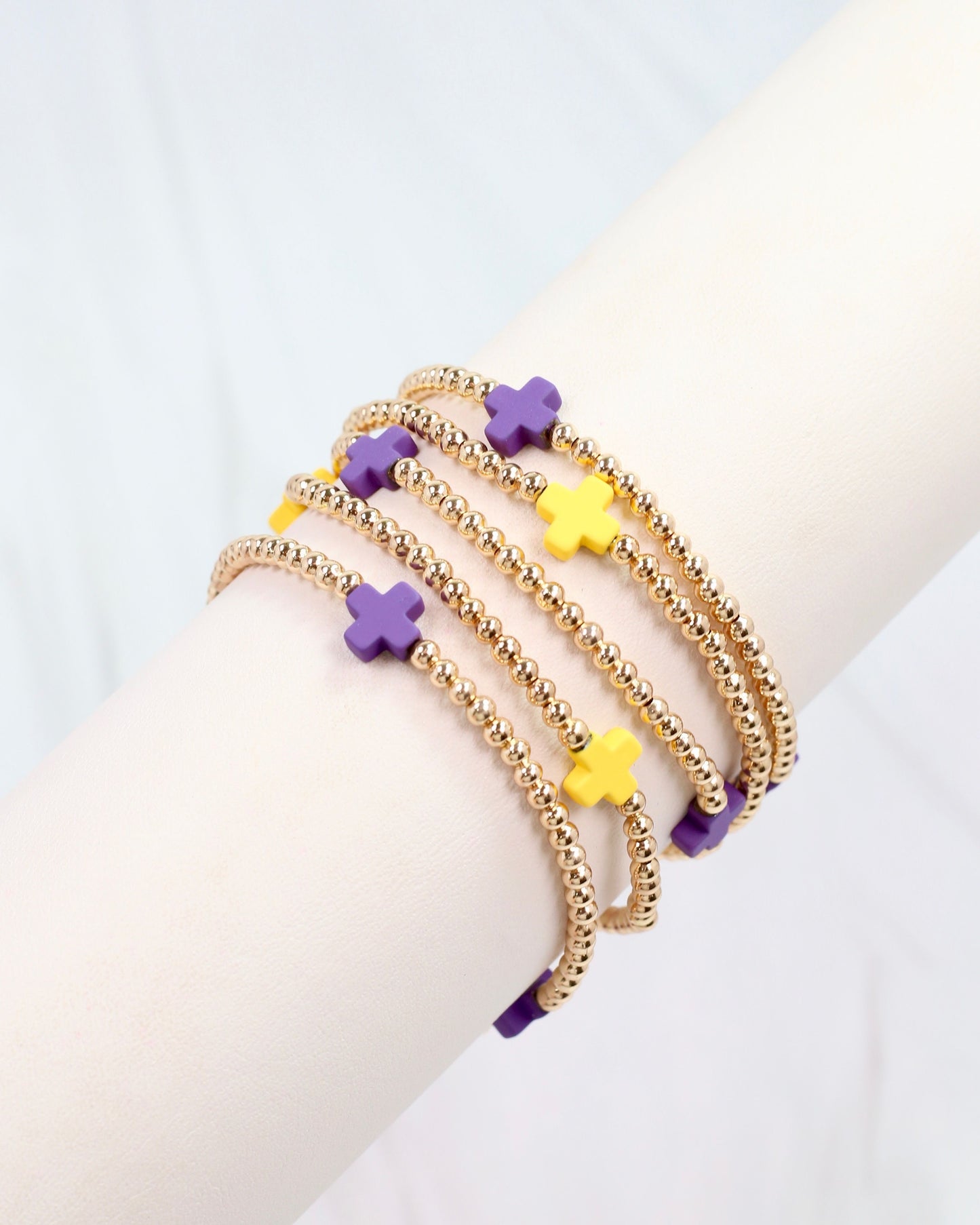 Brittany Cross Bracelet Set Purple Gold