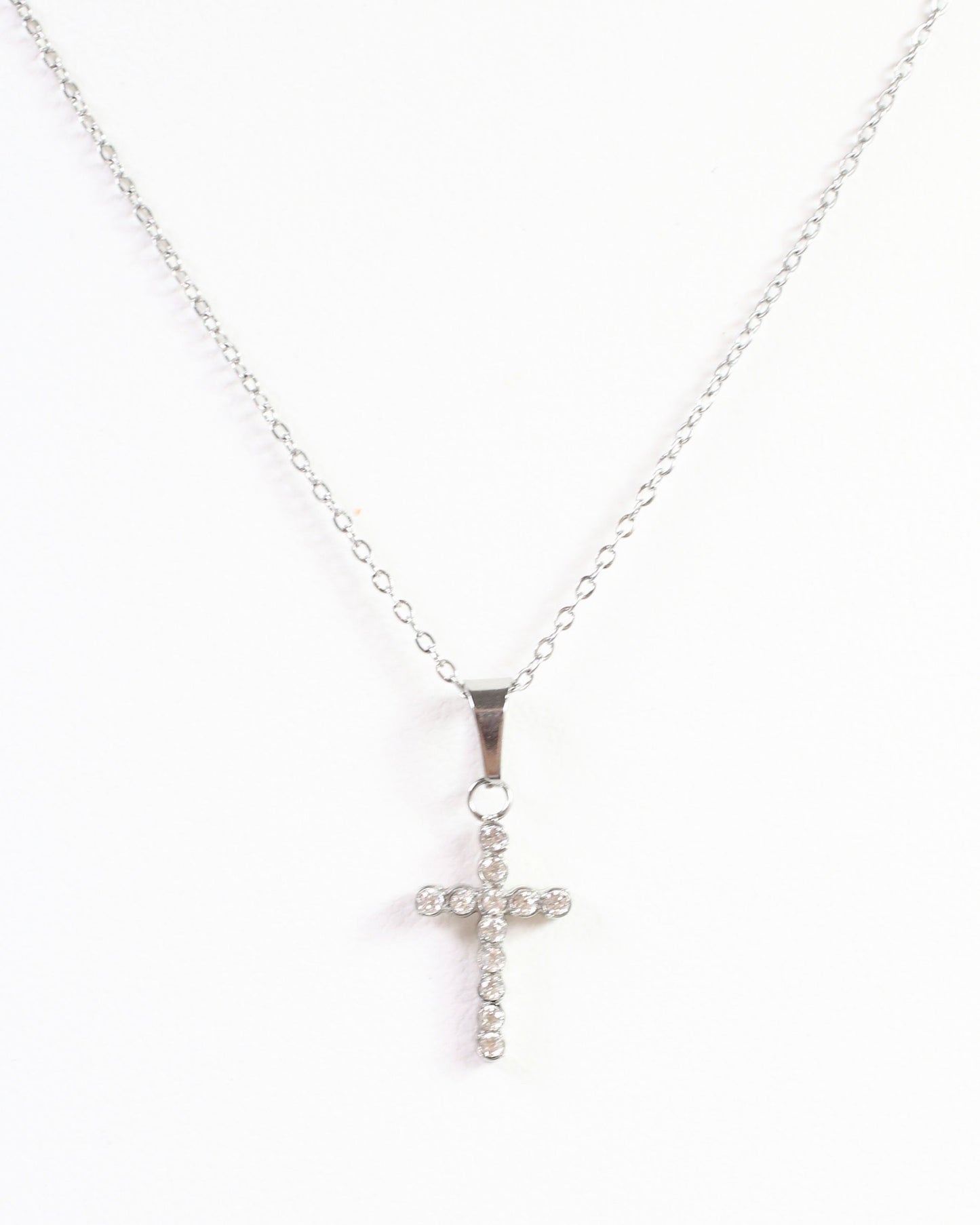 Jamey CZ Cross Necklace Silver