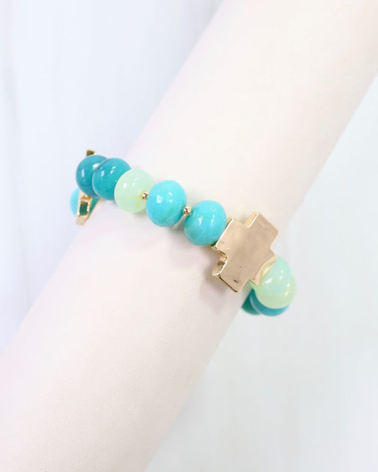 Berkeley Stone Beaded Cross Bracelet Turquoise