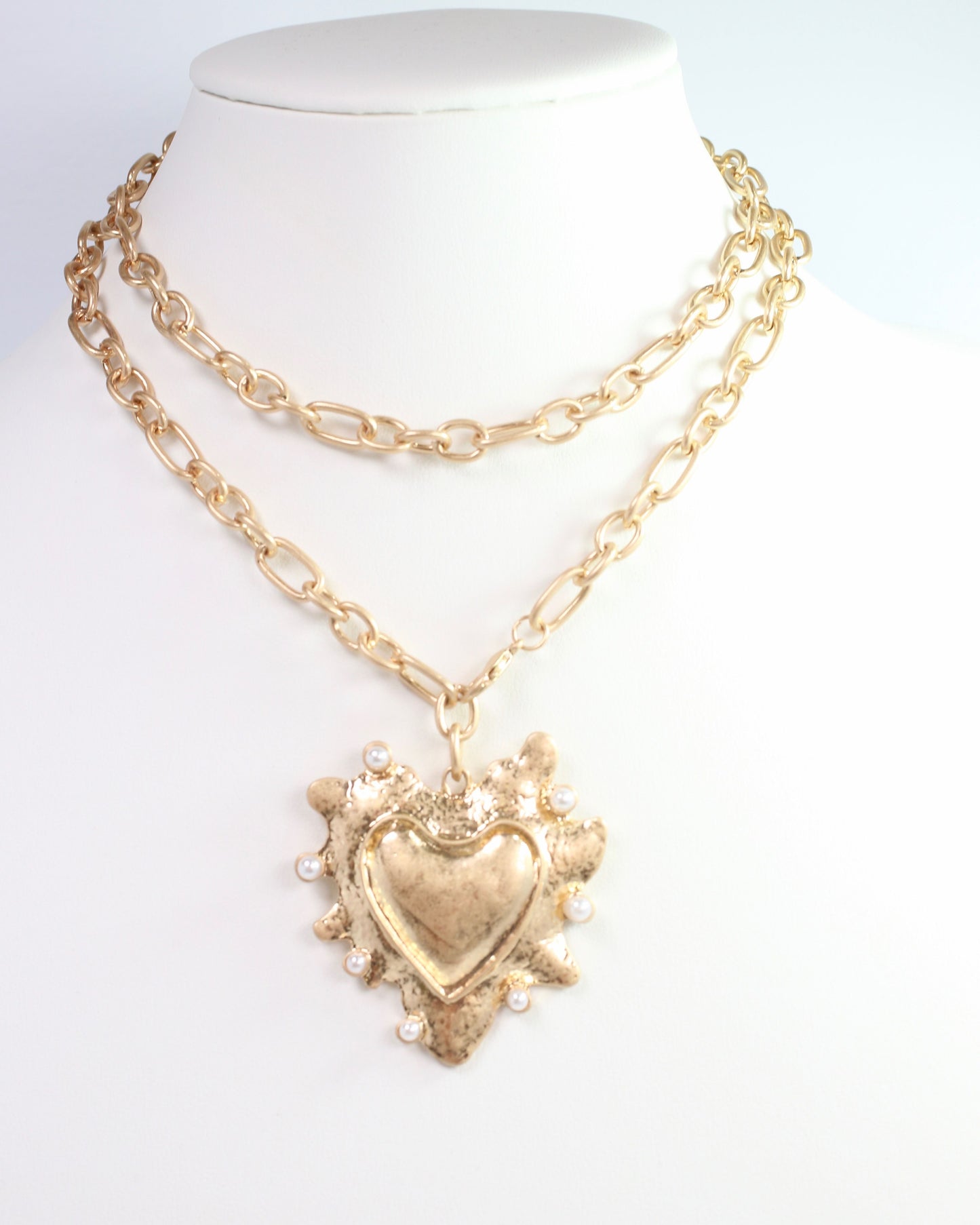 Raina Long Pendant Necklace Worn Gold
