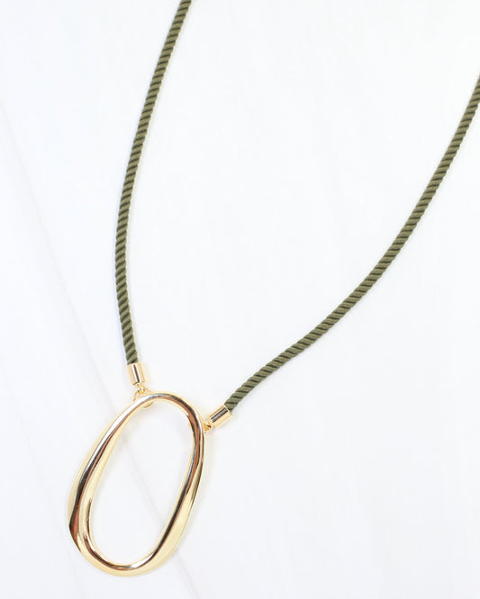 Norma Oval Pendant Cord Necklace Olive