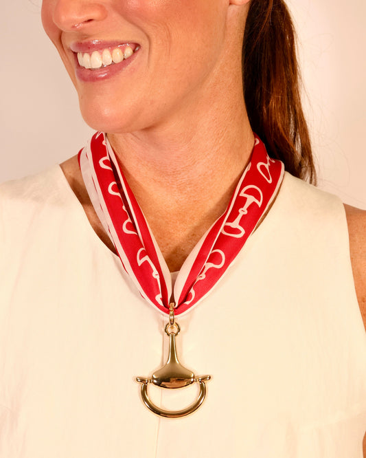 Ida Horsebit Pendant Scarf Necklace Crimson White