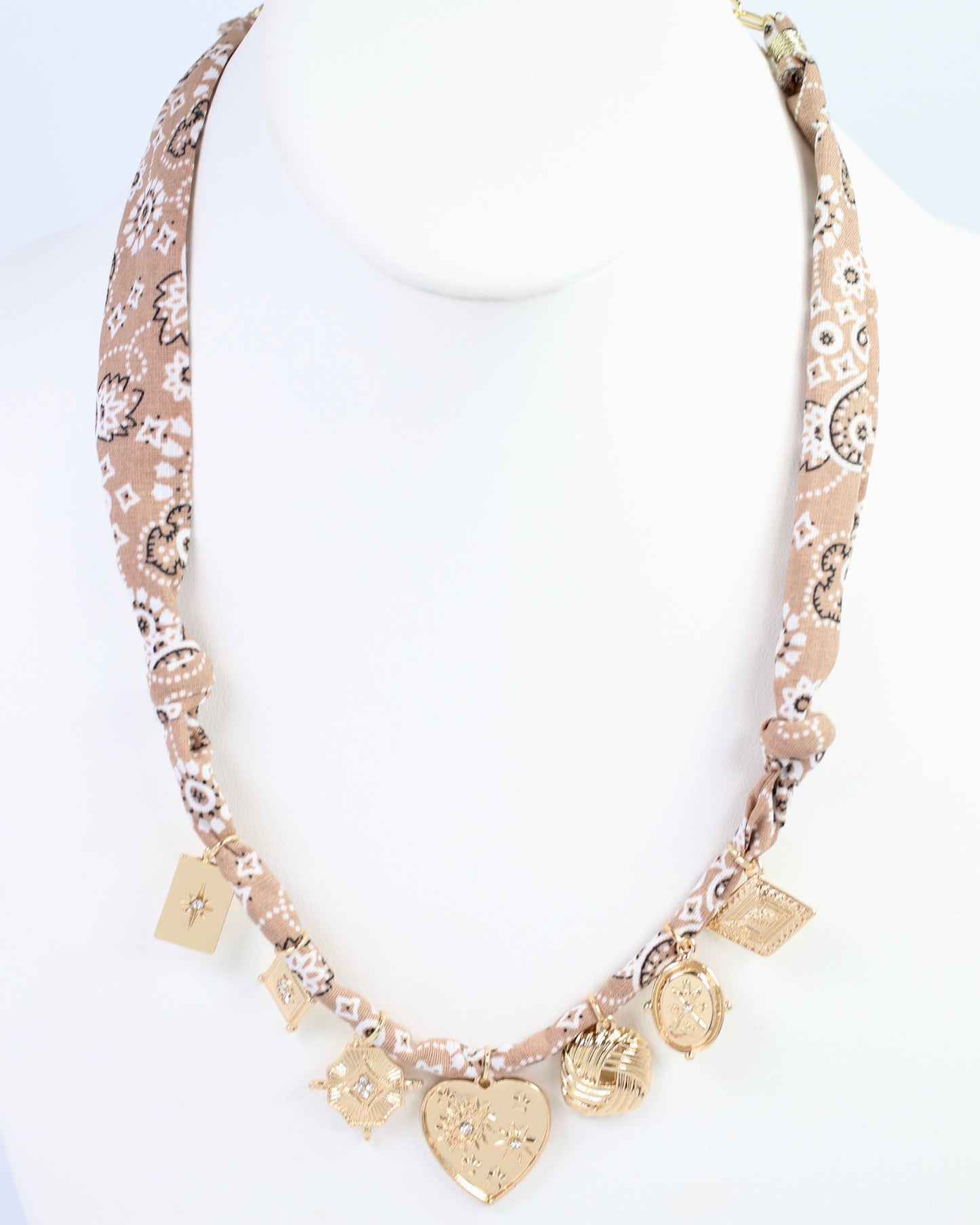 Jess Multi Charm Scarf Necklace Khaki