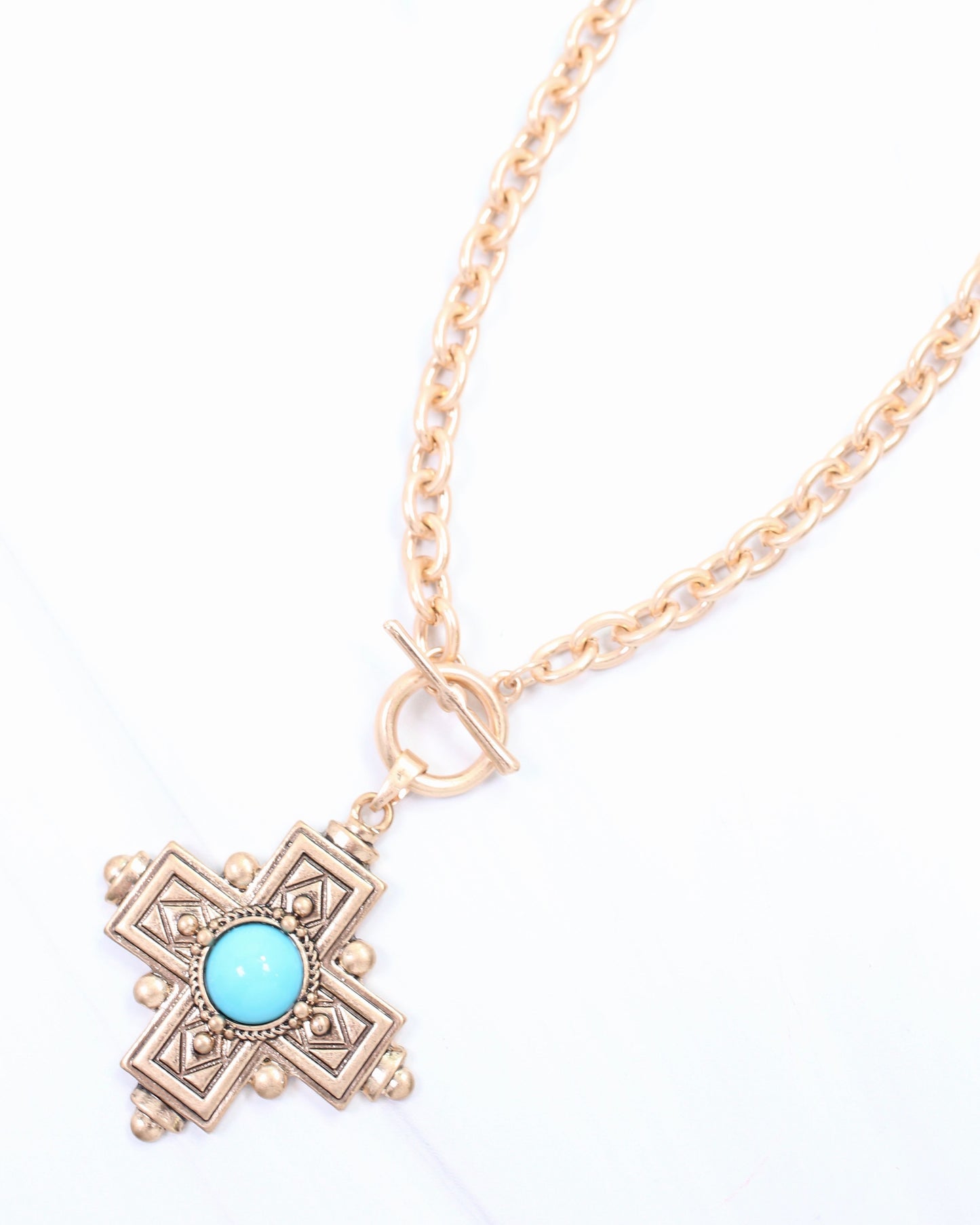 Opelika Cross Pendant Necklace Turqouise