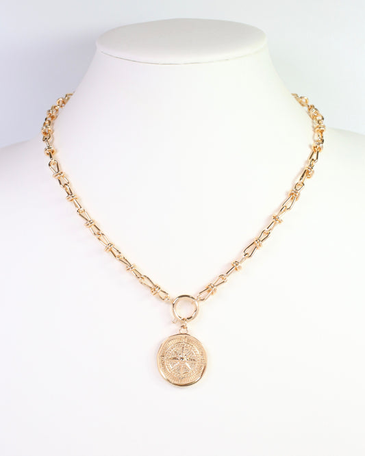 Roxy Ribbon Chain Charm Necklace Gold