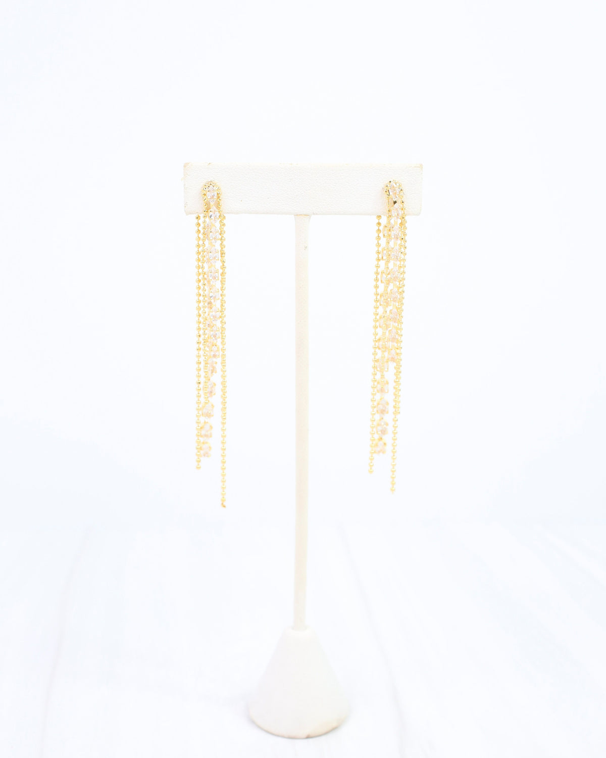 Tatum CZ and Ball Chain Double Dangle Earring WR Gold