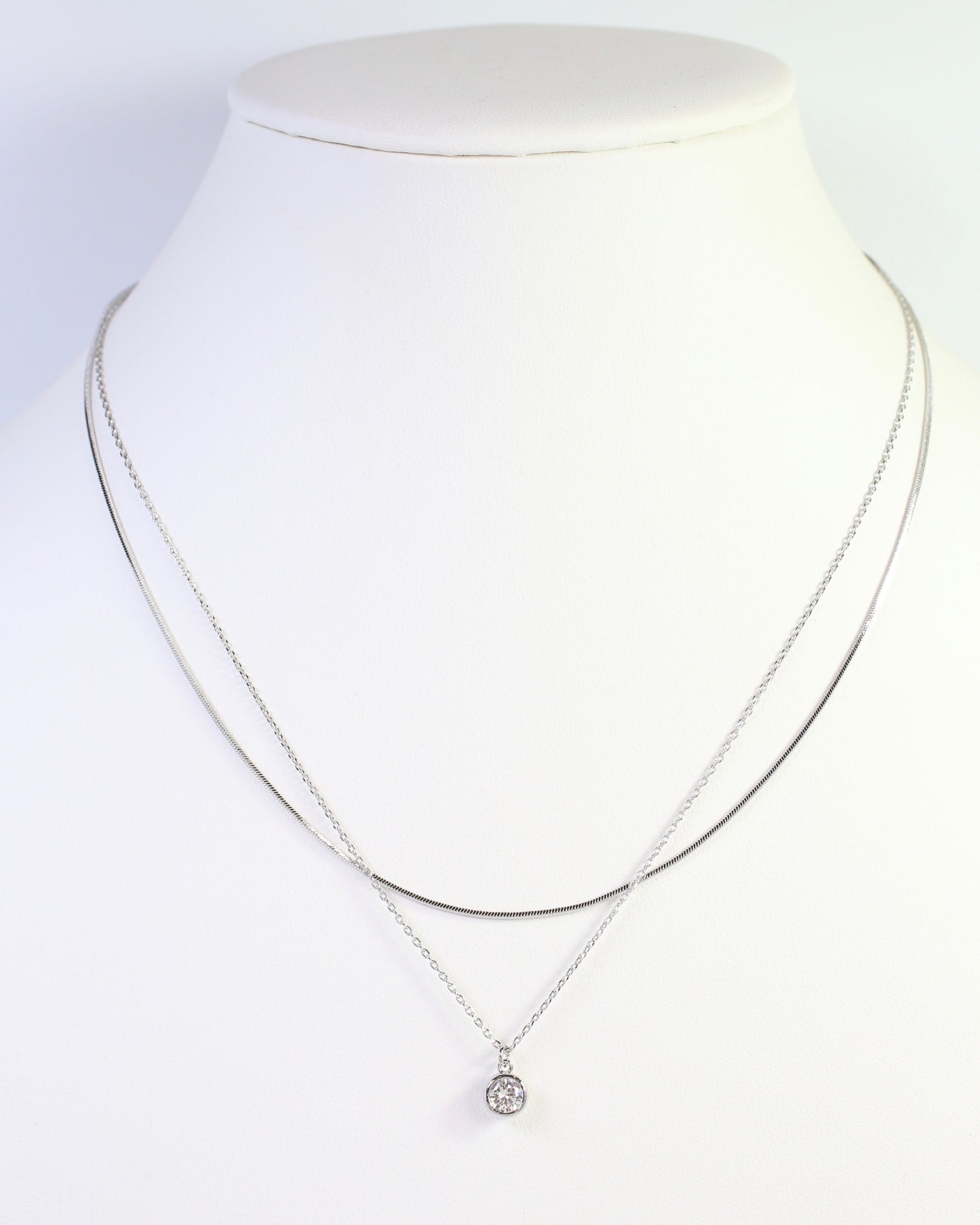 Fergus CZ Pendant Layered Necklace Silver