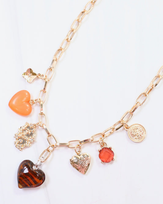 Linden Heart Charm Necklace Topaz