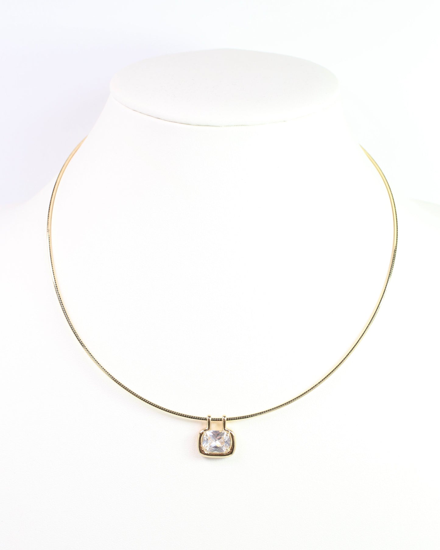 Evelina Rectangular CZ Chain Necklace WR Gold