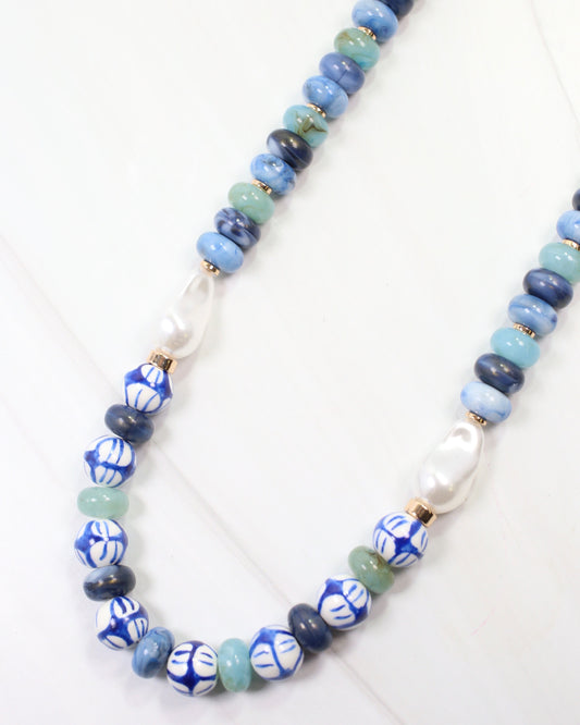 Warrensburg Ceramic Beaded Necklace Blue Multi