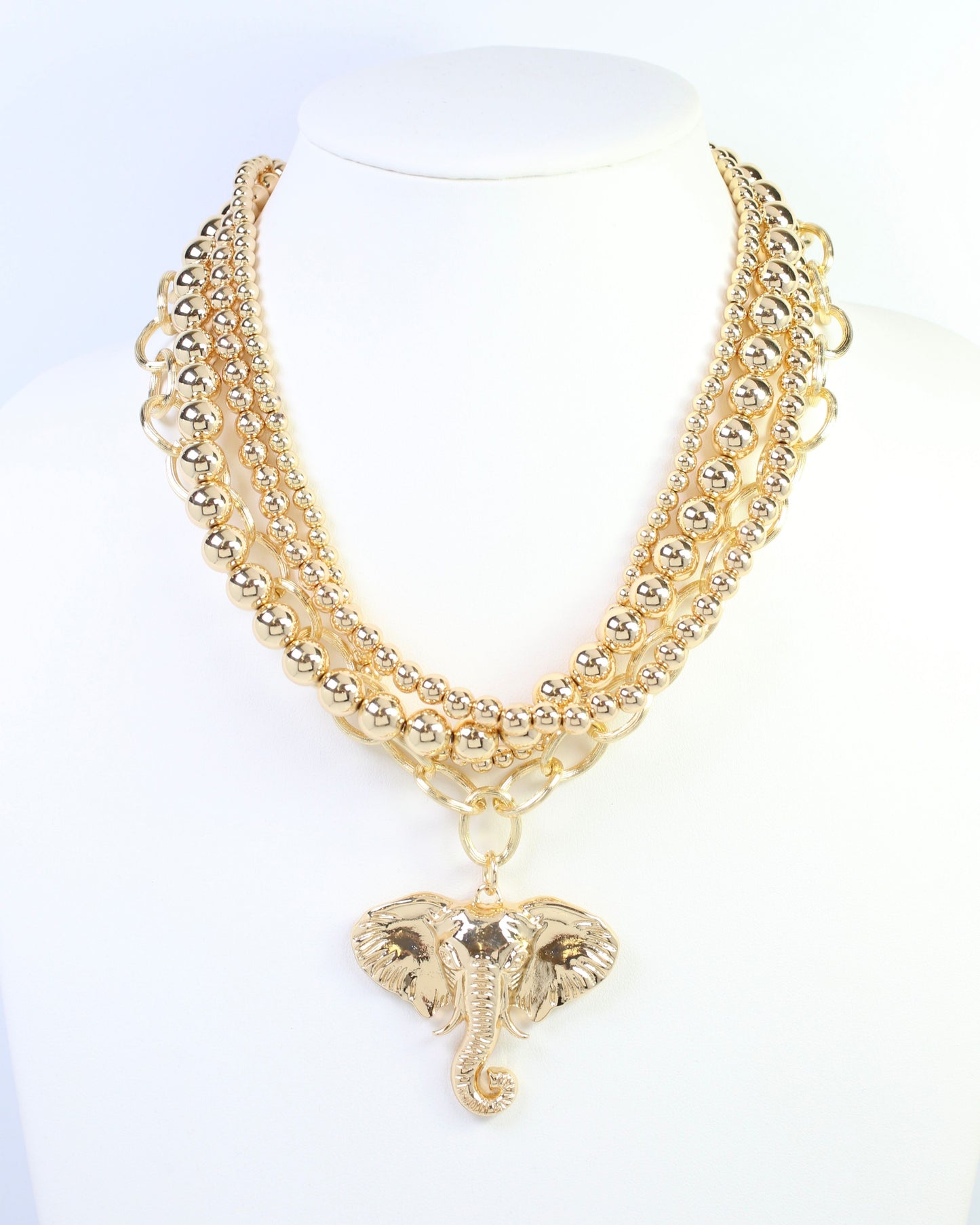 Bree Beaded Layered Necklace Elephant Gold