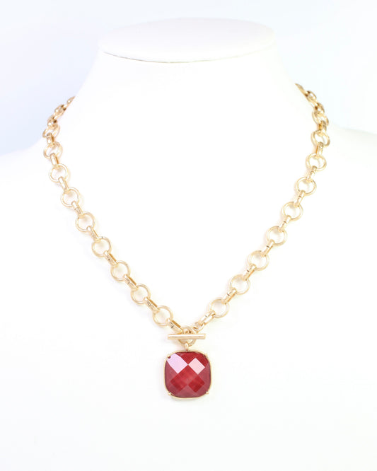 Remington Faceted Square Toggle Necklace Burgundy