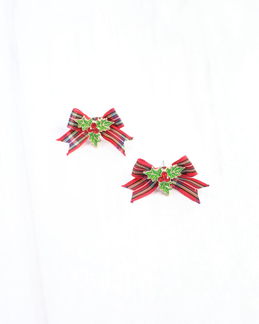 Perfectly Plaid Bow Earring Red