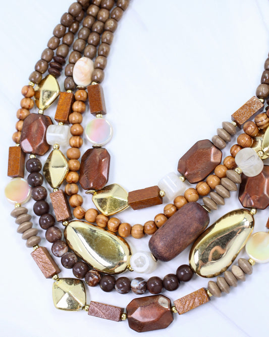 Pescara Layered Wood Bead Necklace Brown
