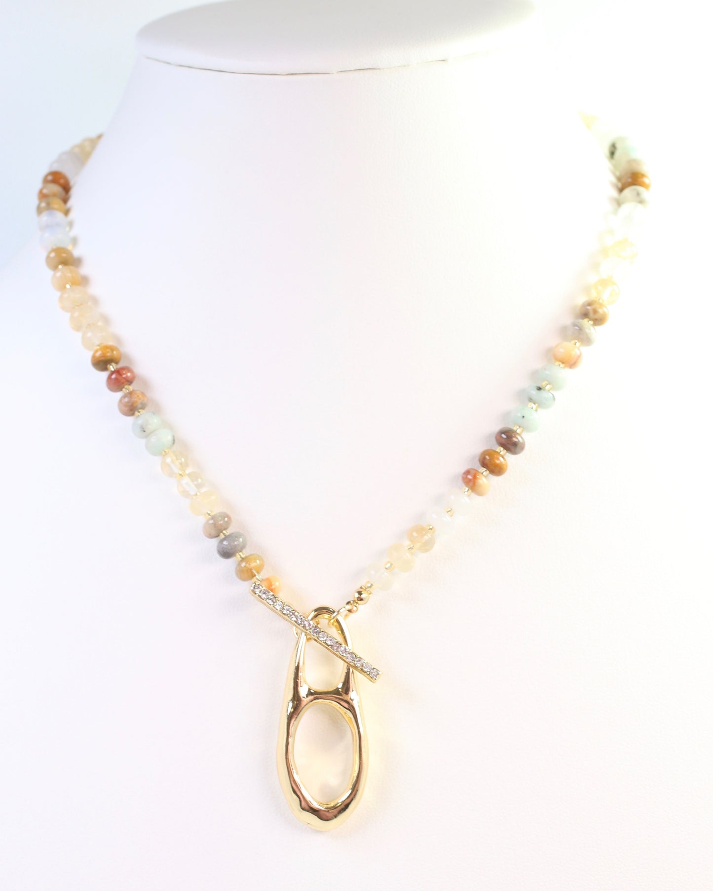 Rives Stone and Crystal Pendant Necklace Natural