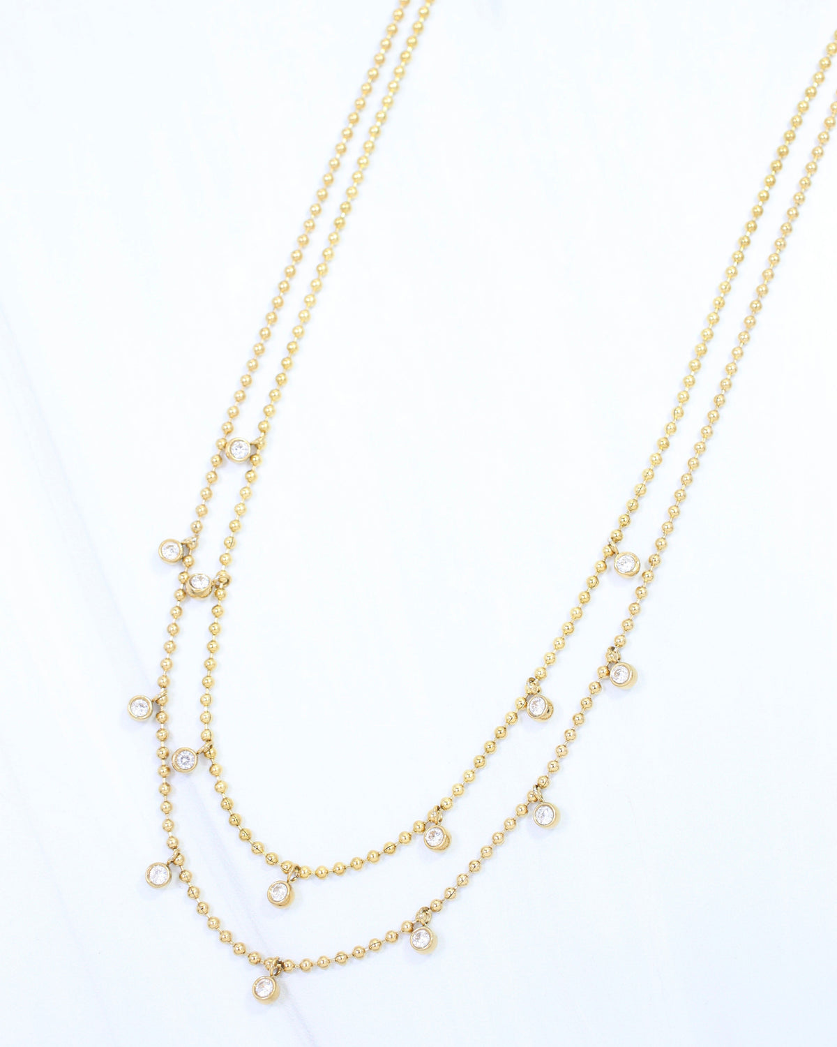 Ryann Layered CZ Ball Necklace WP Gold